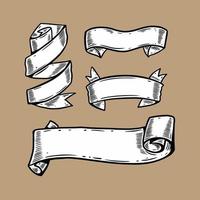 Hand drawn outline retro style ribbons set collection. vector