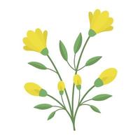 A delicate sprig of yellow flowers. Vector illustration of vintage cute yellow flowers. Delicate flower for decoration. Isolated.