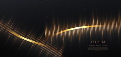 Abstact luxury black curve with border golden curve lines elegant and lighting effect on black background. vector