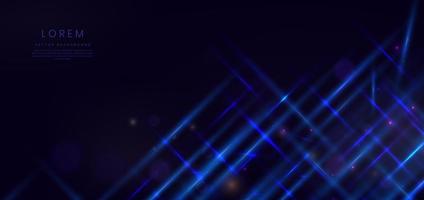 Abstract technology futuristic glowing blue light diagonal lines with effect on dark blue background. vector