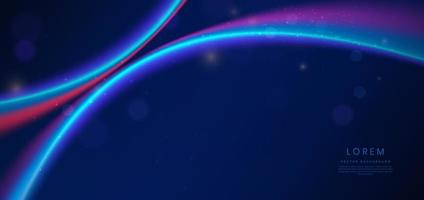 Abstract futuristic neon light curved red, blue, on dark blue background. vector