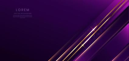 Abstract background luxury dark purple elegant geometric diagonal with gold lighting effect and sparkling with copy space for text. vector