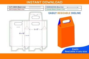 Paper bag design with die cut template and 3D box packaging Box dieline and 3D box vector