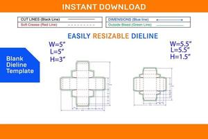 Cardboard box with lid dieline template and 3D vector file Blank dieline template