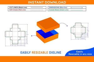 Cardboard box with lid dieline template and 3D vector file Box dieline and 3D box