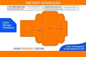 Food box, cake box, gift box with window dieline template and 3D box Color Design Template vector