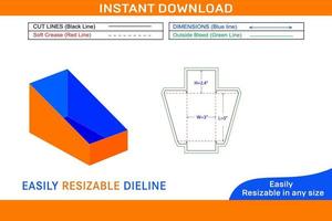 Desk business card holder box dieline template and 3D box design Box dieline and 3D box vector