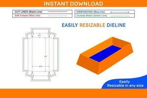 papel bandeja caja morir cortar modelo y 3d bandeja caja diseño caja dieline y 3d caja vector