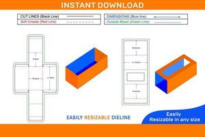 Cardboard drawer gift box with window die cut template and 3D box design Box dieline and 3D box vector