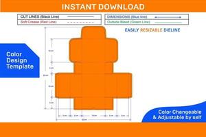 Corrugated cardboard cake box dieline template and 3D box Color Design Template vector