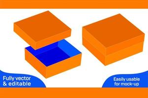 Cardboard box with lid dieline template and 3D vector file 3D box