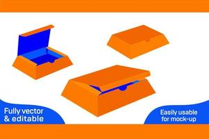 acanalado pirámide base comida caja dieline modelo y 3d vector archivo 3d caja