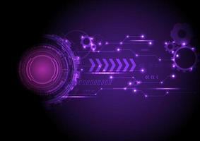 Abstract Background Technology Tech circles with electronic circuits and dots of light. Multiple geometric elements with gears purple gradient background vector