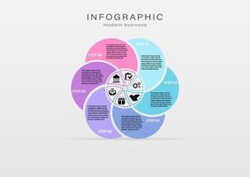 moderno infografía circulo 6 6 pasos multi color opciones negocio planificación allí son varios íconos en el medio. en un gris degradado antecedentes vector