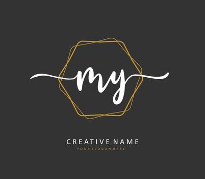 MY Initial letter handwriting and  signature logo. A concept handwriting initial logo with template element. vector
