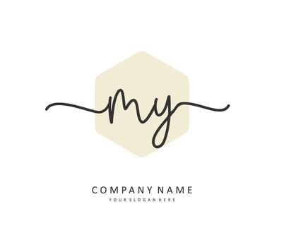 MY Initial letter handwriting and  signature logo. A concept handwriting initial logo with template element. vector