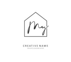 MY Initial letter handwriting and  signature logo. A concept handwriting initial logo with template element. vector