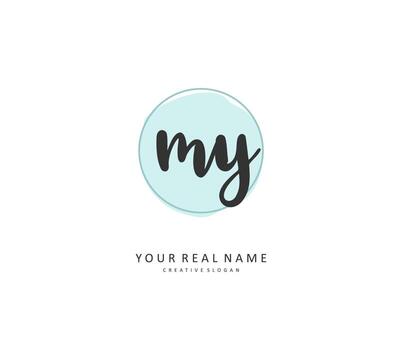 MY Initial letter handwriting and  signature logo. A concept handwriting initial logo with template element. vector