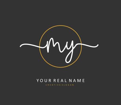 MY Initial letter handwriting and  signature logo. A concept handwriting initial logo with template element. vector