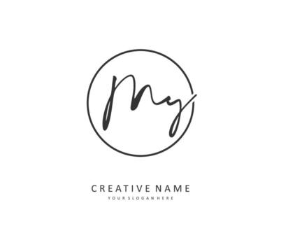 MY Initial letter handwriting and  signature logo. A concept handwriting initial logo with template element. vector