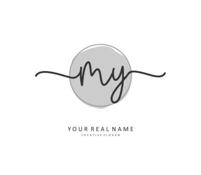 MY Initial letter handwriting and  signature logo. A concept handwriting initial logo with template element. vector