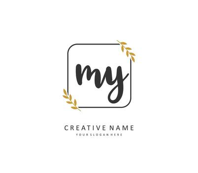 MY Initial letter handwriting and  signature logo. A concept handwriting initial logo with template element. vector