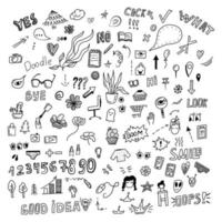 Doodle icons set with mixed elements. Hand drawn doodles vector