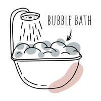 Doodle bubble bath, hygiene, self care vector