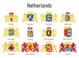 Coat of arms of the province of Netherlands, All Dutch regions e vector