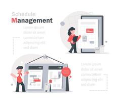 Time management concept planning, organization, working time. Time organization efficiency. Schedule job project team. Good business process. Time control plan technology vector