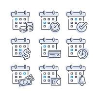 financial calendar,Payment schedule with money flat line icon vector