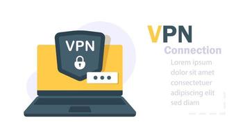 Laptop monitor shows VPN connection. Virtual Private Network. Security software for computers. Modern technologies for remote servers vector