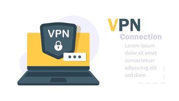 Laptop monitor shows VPN connection. Virtual Private Network. Security software for computers. Modern technologies for remote servers vector