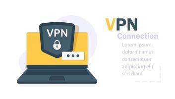 ordenador portátil monitor muestra vpn conexión. virtual privado red. seguridad software para ordenadores. moderno tecnologías para remoto servidores vector