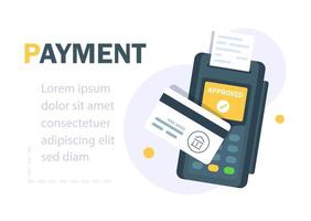 Payment by credit card using POS terminal, approved payment. Flat illustration vector