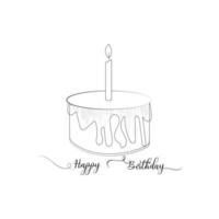 cumpleaños pastel con vela en el parte superior minimalista negro lineal bosquejo en blanco antecedentes. vector ilustración
