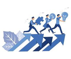 people run with ideas, money and creative puzzle solving. fast business running partners team. flat vector modern illustration