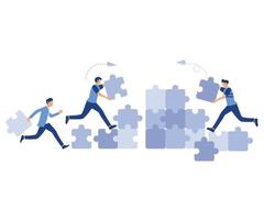 Business concept, people connecting puzzle pieces. Symbol of teamwork, cooperation, partnership, flat vector modern illustration