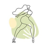 A beautiful couple are moving. Lovers dance bachata, salsa. Gentle line art with spots. Minimalism vector