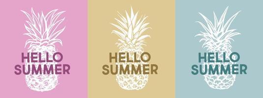 Hola verano, piña, mano dibujado ilustraciones vector