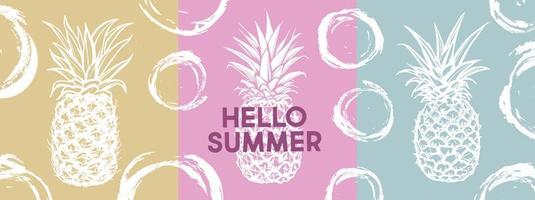 Hello Summer, pineapple, hand drawn illustrations vector
