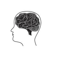 human brain, black silhouette icon, isolated vector illustration in doodle style