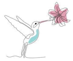 resumen colibrí bebidas néctar desde un flor, continuo uno línea dibujo, belleza salón logo vector