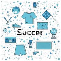 Soccer elements in the blue square vector