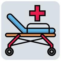 Filled color outline icon for Hospital bed. vector