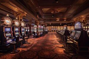 Luxury casino interior with slot machines. Gambling addiction. photo