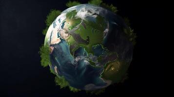 AI Generated planet earth in green plants on dark night background INTERNATIONAL EARTH DAY nature conservation concept generative AI photo