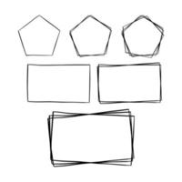 Basic black line doodle blank frame on white background. Pentagon and Rectangle. Single Double and Triple. Vector illustration.