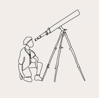 minimalista telescopio línea arte, Ciencias contorno dibujo, astronomía sencillo bosquejo, vector ilustración