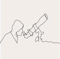 Minimalist Telescope Line Art, Science Outline Drawing, Astronomy Simple Sketch, Vector Illustration